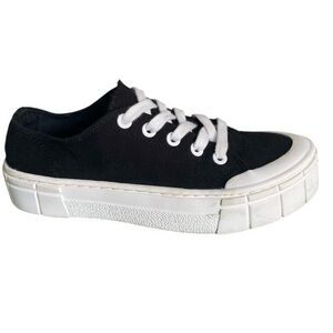 Black & White Canvas Boat Sneakers Sz 8 Coastal Chunky Minimalist Platform
